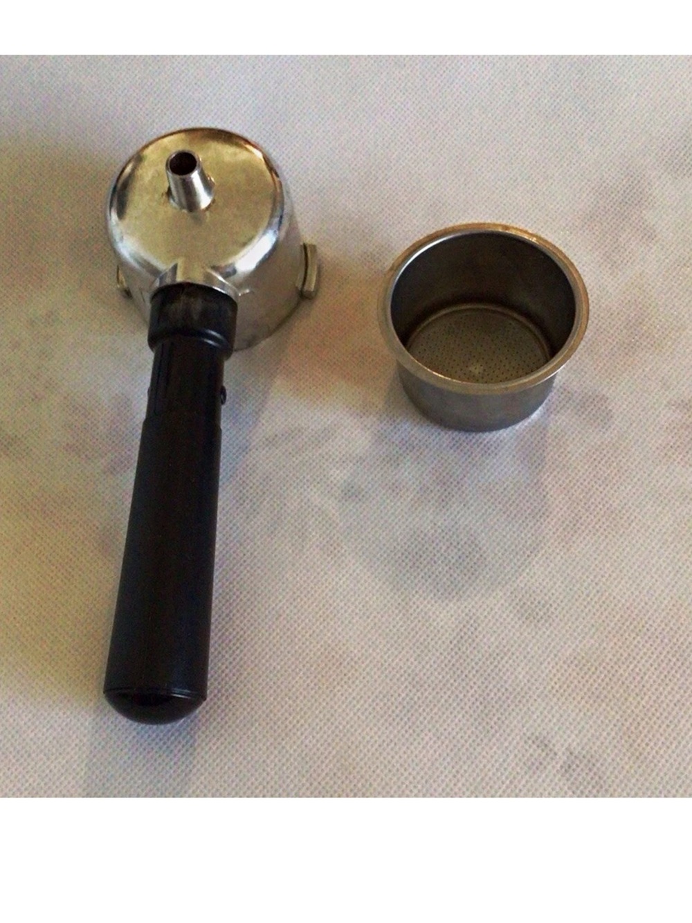 Black and Silver Portafilter and Filter Basket - Espresso Machine Accessory